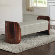 BD20021EK Bed Beige Linen & Glossy Wood Grain Top Jamonica Collection Glam Style by Acme Furniture
