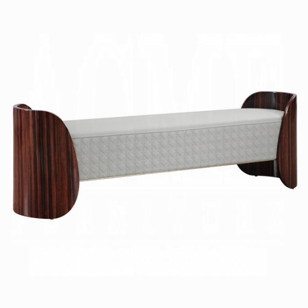BD20021EK Bed Beige Linen & Glossy Wood Grain Top Jamonica Collection Glam Style by Acme Furniture
