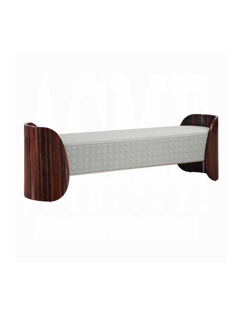 BD20021EK Bed Beige Linen & Glossy Wood Grain Top Jamonica Collection Glam Style by Acme Furniture