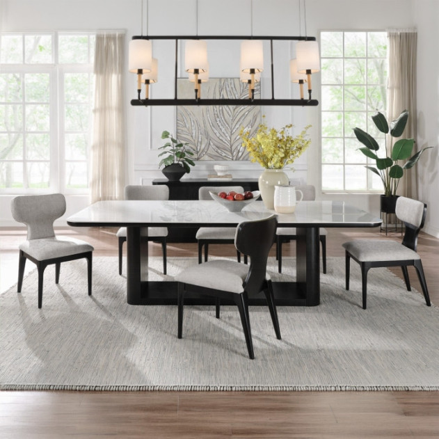 DN06870 7Pc Dining Set w/Ceramic Top Black Finish Koen Collection Contemporary Style by Acme Furniture