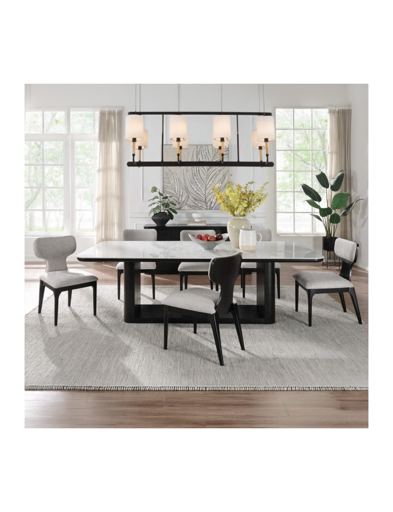 DN06870 7Pc Dining Set w/Ceramic Top Black Finish Koen Collection Contemporary Style by Acme Furniture