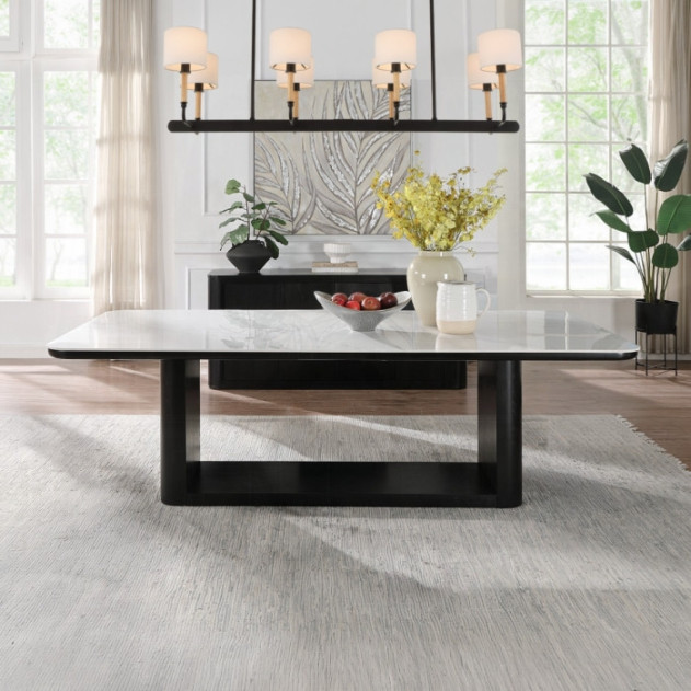 DN06870 7Pc Dining Set w/Ceramic Top Black Finish Koen Collection Contemporary Style by Acme Furniture