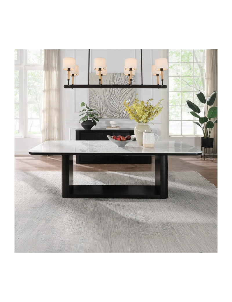 DN06870 7Pc Dining Set w/Ceramic Top Black Finish Koen Collection Contemporary Style by Acme Furniture
