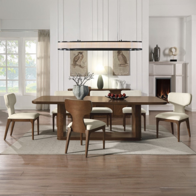 DN06865 7Pc Dining Set w/Ceramic Top Brown Oak Finish Koen Collection Contemporary Style by Acme Furniture