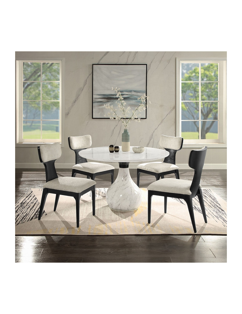 DN04055 5Pc Round Dining Table Set Engineering Marble Top, White & Black Koen Collection Contemporary Style by Acme Furniture