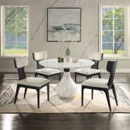 DN04055 5Pc Round Dining Table Set Engineering Marble Top, White & Black Koen Collection Contemporary Style by Acme Furniture