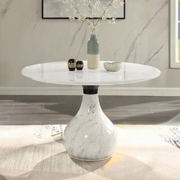 DN04055 5Pc Round Dining Table Set Engineering Marble Top, White & Black Koen Collection Contemporary Style by Acme Furniture
