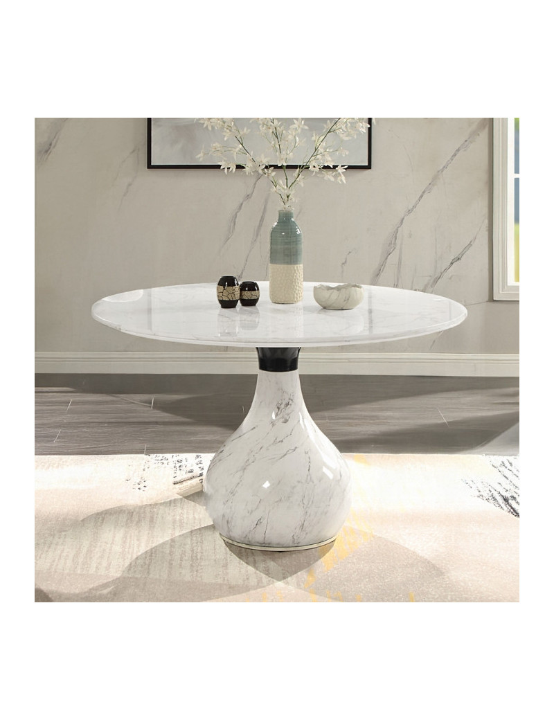 DN04055 5Pc Round Dining Table Set Engineering Marble Top, White & Black Koen Collection Contemporary Style by Acme Furniture