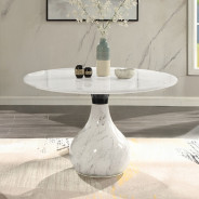 DN04055 5Pc Round Dining Table Set Engineering Marble Top, White & Black Koen Collection Contemporary Style by Acme Furniture