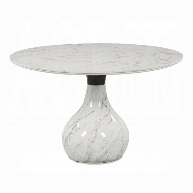 DN04055 5Pc Round Dining Table Set Engineering Marble Top, White & Black Koen Collection Contemporary Style by Acme Furniture