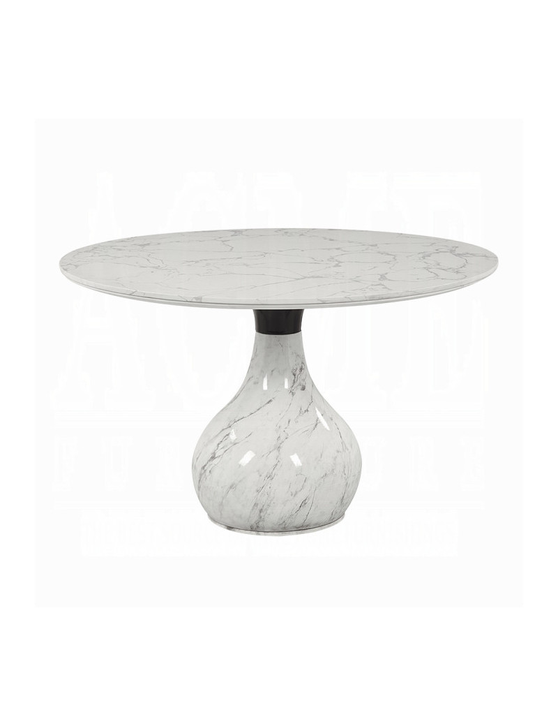 DN04055 5Pc Round Dining Table Set Engineering Marble Top, White & Black Koen Collection Contemporary Style by Acme Furniture