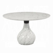 DN04055 5Pc Round Dining Table Set Engineering Marble Top, White & Black Koen Collection Contemporary Style by Acme Furniture