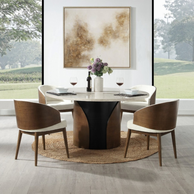 DN07030 5Pc Rufina Round Dining Table w/Marble Top Transitional Style By Acme Furniture