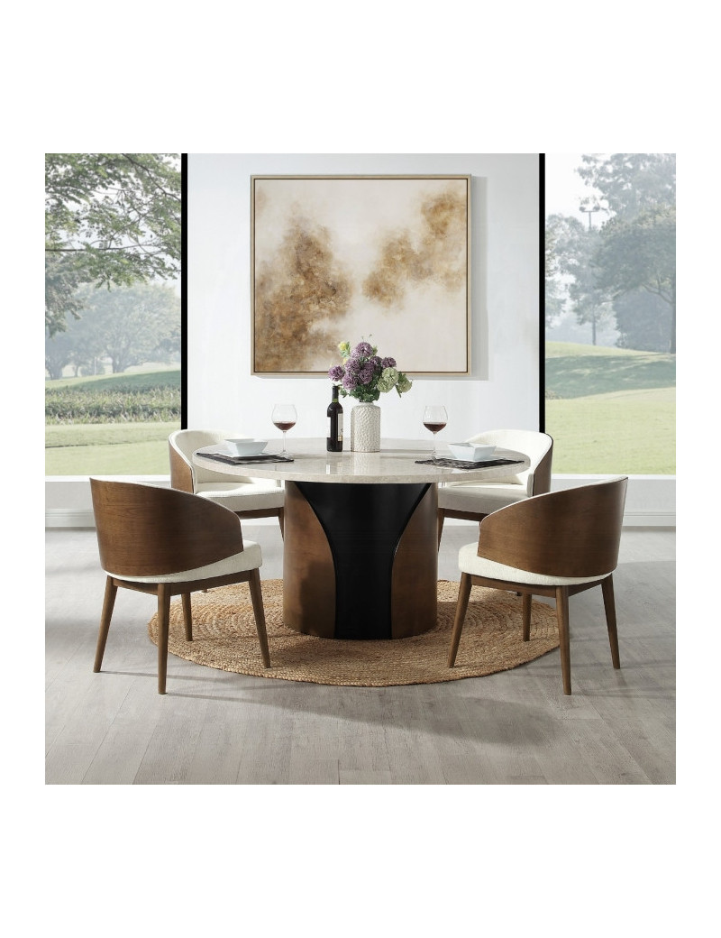 DN07030 5Pc Rufina Round Dining Table w/Marble Top Transitional Style By Acme Furniture
