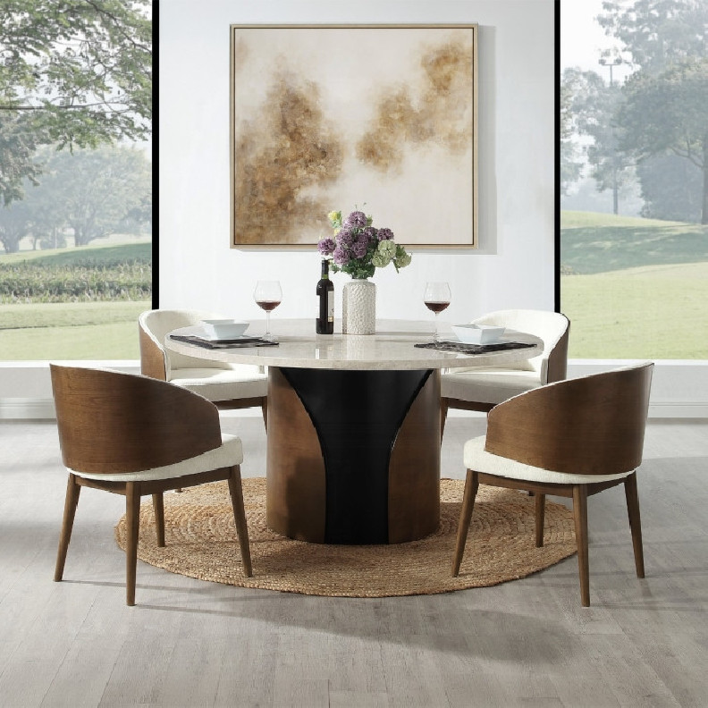 DN07030 5Pc Rufina Round Dining Table w/Marble Top Transitional Style By Acme Furniture