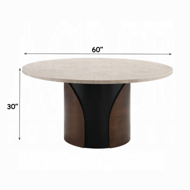 DN07030 5Pc Rufina Round Dining Table w/Marble Top Transitional Style By Acme Furniture