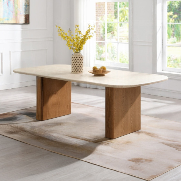 DN04755 7PC Dining Set Brown & Natural Finish Lidi Collection Contemporary Style by Acme Furniture
