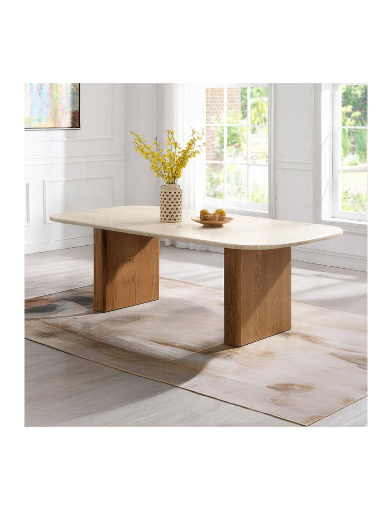 DN04755 7PC Dining Set Brown & Natural Finish Lidi Collection Contemporary Style by Acme Furniture