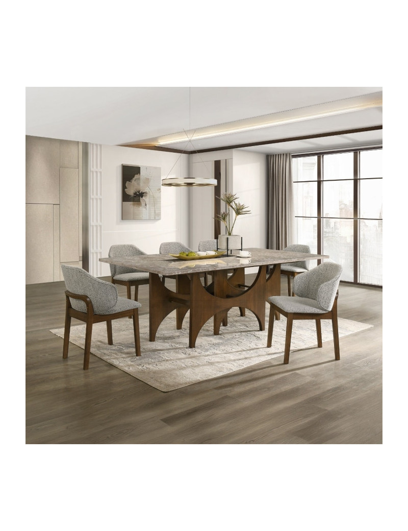 DN07060 7Pc Dining Set Oleia  Collection Contemporary Style Walnut Finish By Acme Furniture