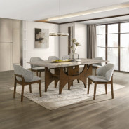 DN07060 7Pc Dining Set Oleia  Collection Contemporary Style Walnut Finish By Acme Furniture