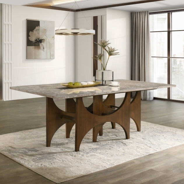 DN07060 7Pc Dining Set Oleia  Collection Contemporary Style Walnut Finish By Acme Furniture