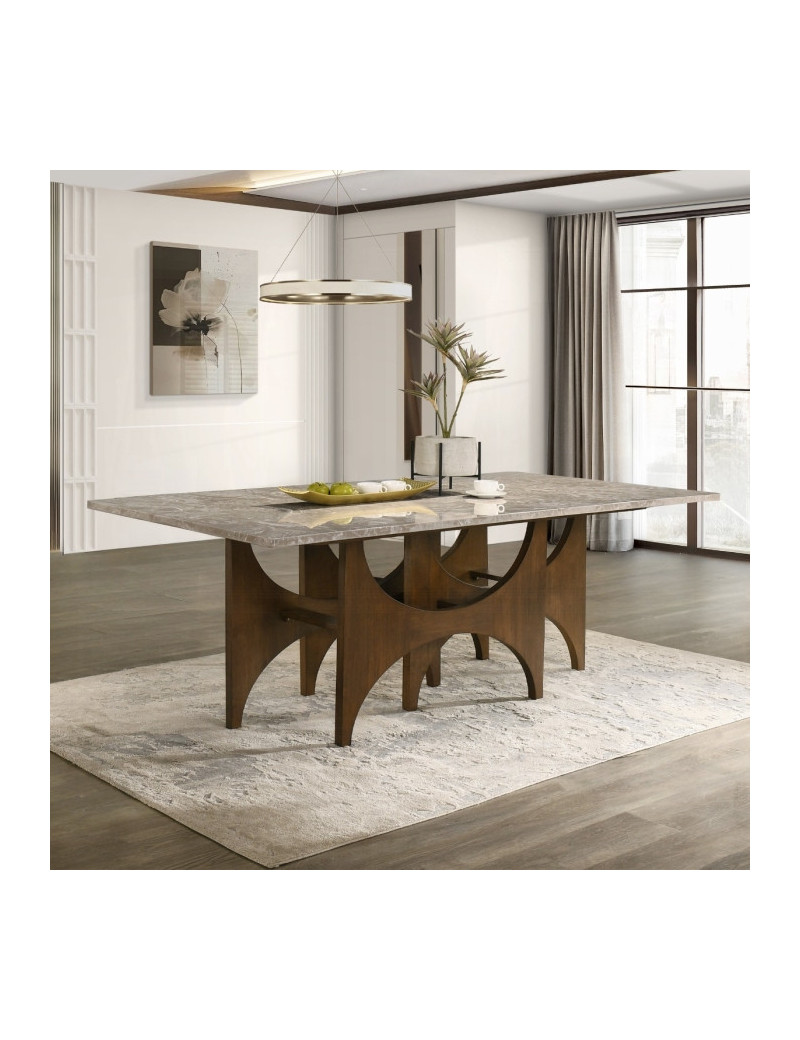DN07060 7Pc Dining Set Oleia  Collection Contemporary Style Walnut Finish By Acme Furniture
