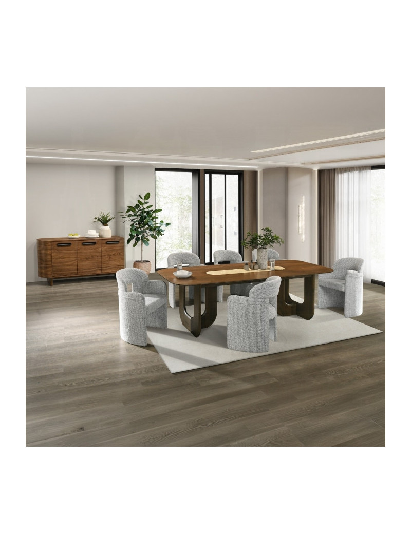 DN07140 7Pc Dining Set Kyree Collection Walnut Finish Contemporary Style By Acme Furniture