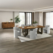DN07140 7Pc Dining Set Kyree Collection Walnut Finish Contemporary Style By Acme Furniture