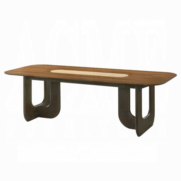 DN07140 7Pc Dining Set Kyree Collection Walnut Finish Contemporary Style By Acme Furniture