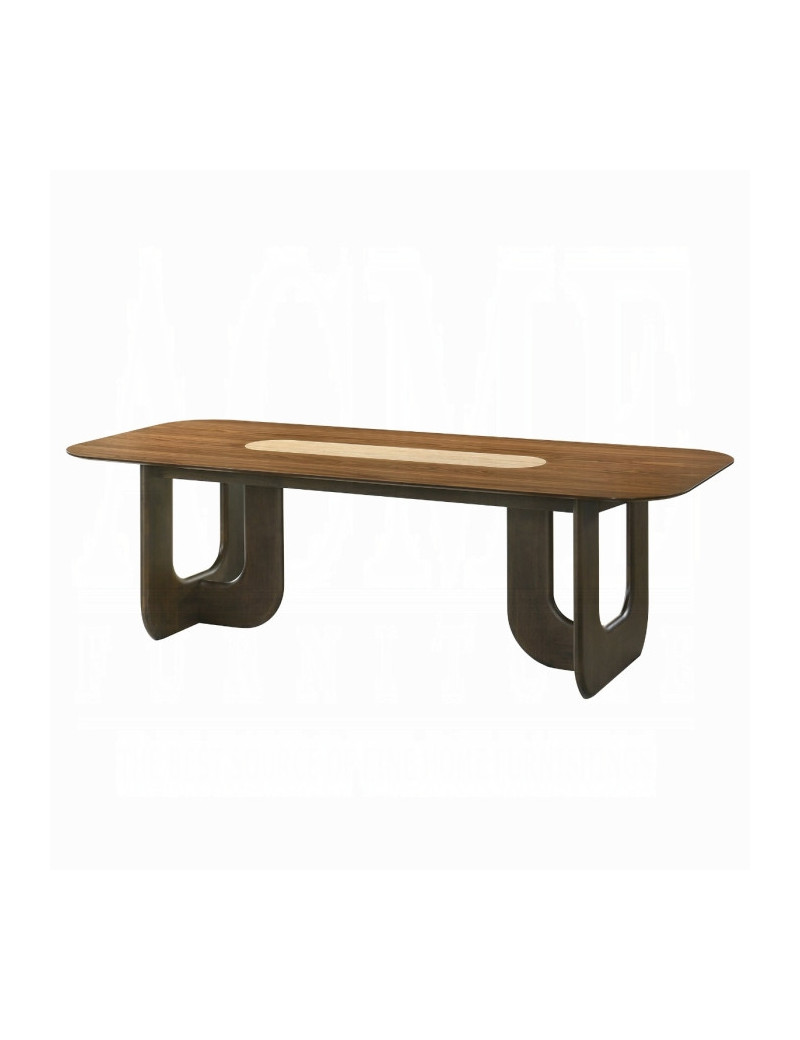 DN07140 7Pc Dining Set Kyree Collection Walnut Finish Contemporary Style By Acme Furniture