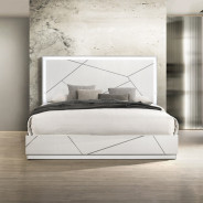 BD05882Q 5Pc Queen Bedroom Set White & Silver High Gloss Transitional Style Esther Collection By Acme Furniture