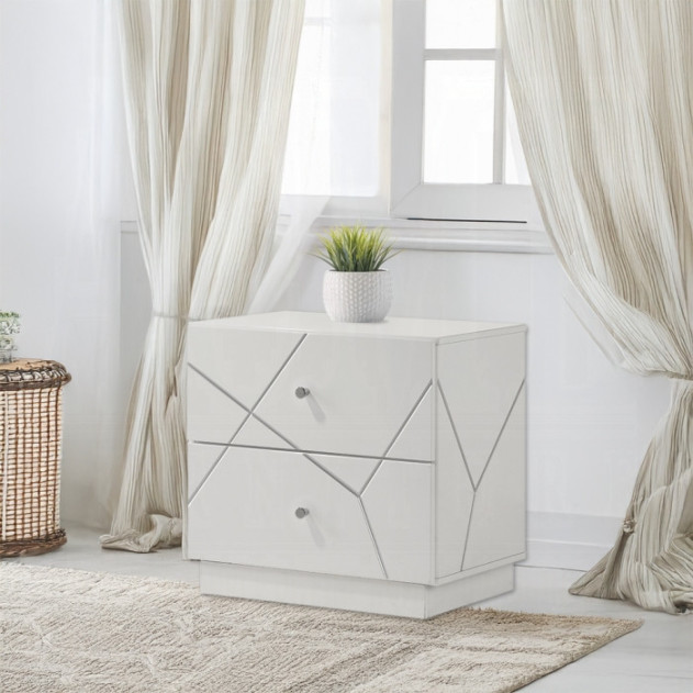 BD05882Q 5Pc Queen Bedroom Set White & Silver High Gloss Transitional Style Esther Collection By Acme Furniture