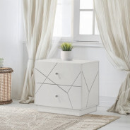 BD05882Q 5Pc Queen Bedroom Set White & Silver High Gloss Transitional Style Esther Collection By Acme Furniture