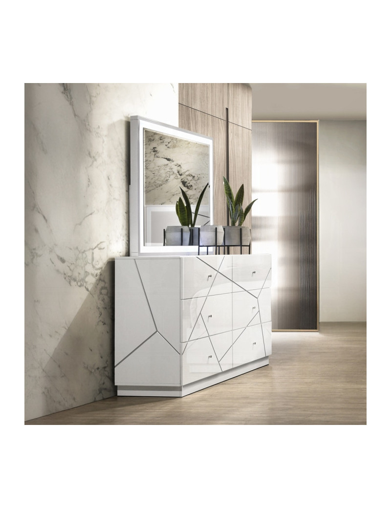 BD05882Q 5Pc Queen Bedroom Set White & Silver High Gloss Transitional Style Esther Collection By Acme Furniture