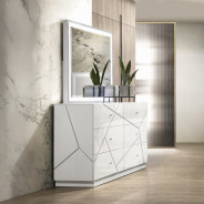 BD05882Q 5Pc Queen Bedroom Set White & Silver High Gloss Transitional Style Esther Collection By Acme Furniture