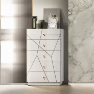 BD05882Q 5Pc Queen Bedroom Set White & Silver High Gloss Transitional Style Esther Collection By Acme Furniture