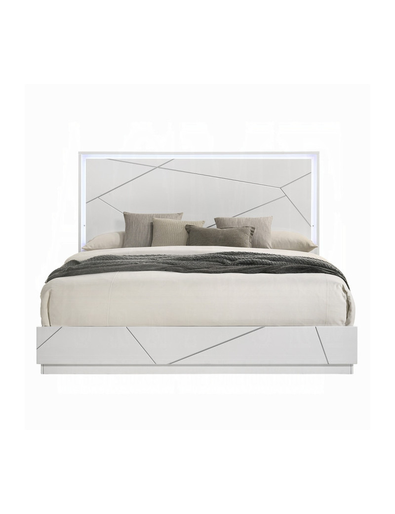 BD05882Q 5Pc Queen Bedroom Set White & Silver High Gloss Transitional Style Esther Collection By Acme Furniture