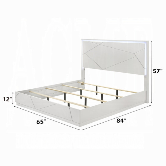 BD05882Q 5Pc Queen Bedroom Set White & Silver High Gloss Transitional Style Esther Collection By Acme Furniture