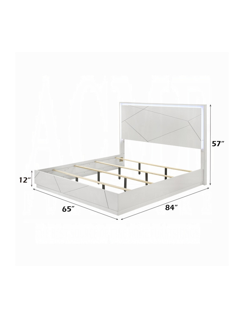 BD05882Q 5Pc Queen Bedroom Set White & Silver High Gloss Transitional Style Esther Collection By Acme Furniture