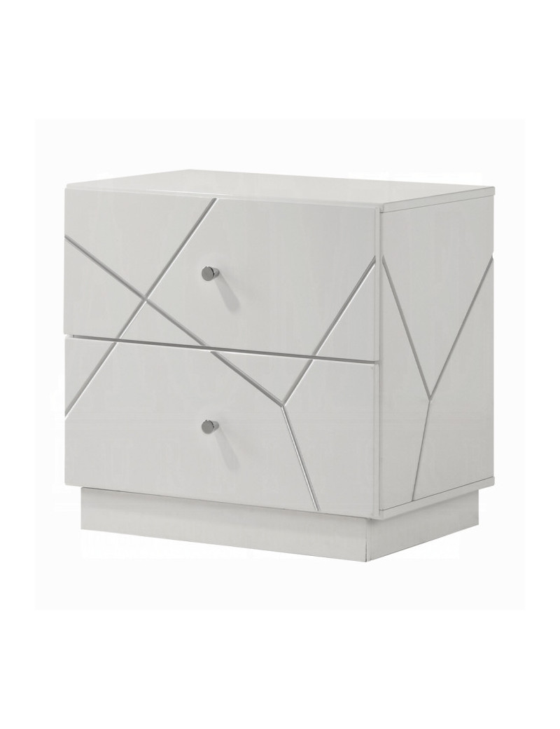 BD05882Q 5Pc Queen Bedroom Set White & Silver High Gloss Transitional Style Esther Collection By Acme Furniture