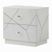 BD05882Q 5Pc Queen Bedroom Set White & Silver High Gloss Transitional Style Esther Collection By Acme Furniture