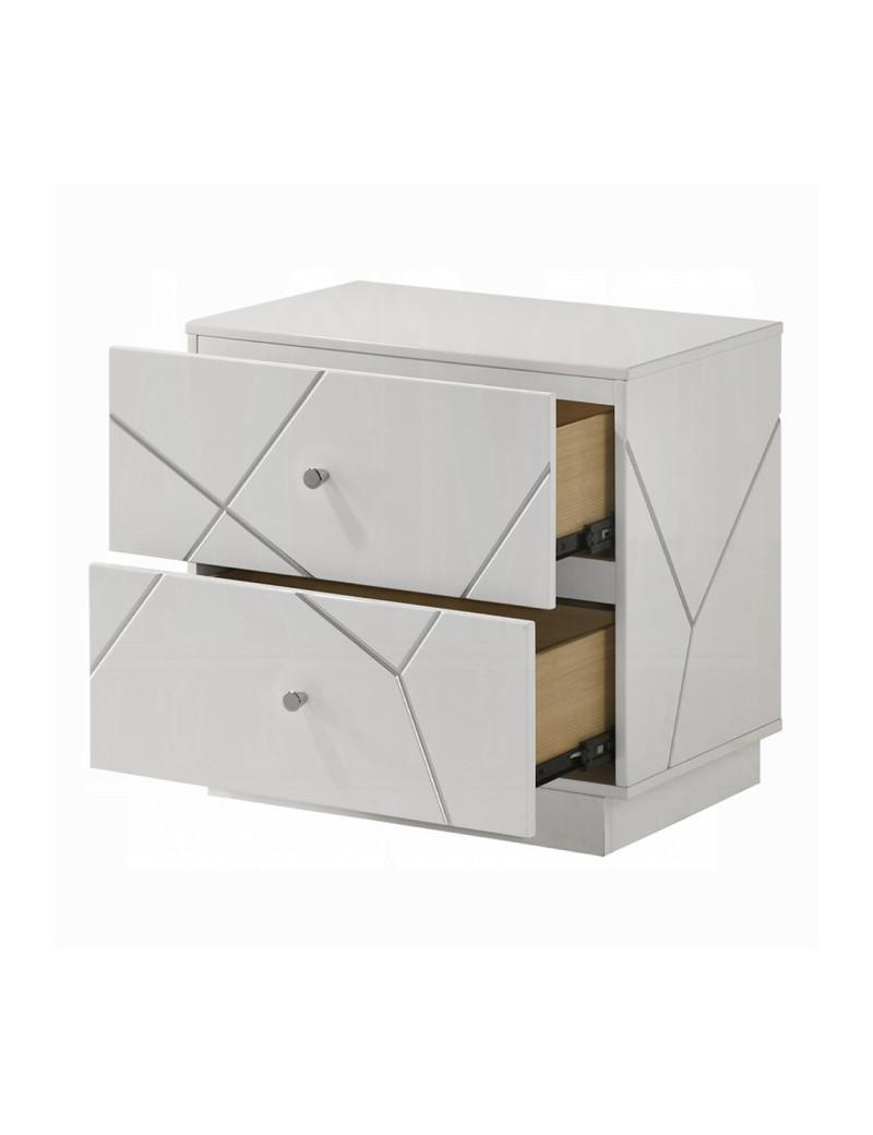 BD05882Q 5Pc Queen Bedroom Set White & Silver High Gloss Transitional Style Esther Collection By Acme Furniture