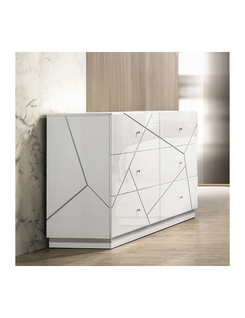 BD05882Q 5Pc Queen Bedroom Set White & Silver High Gloss Transitional Style Esther Collection By Acme Furniture