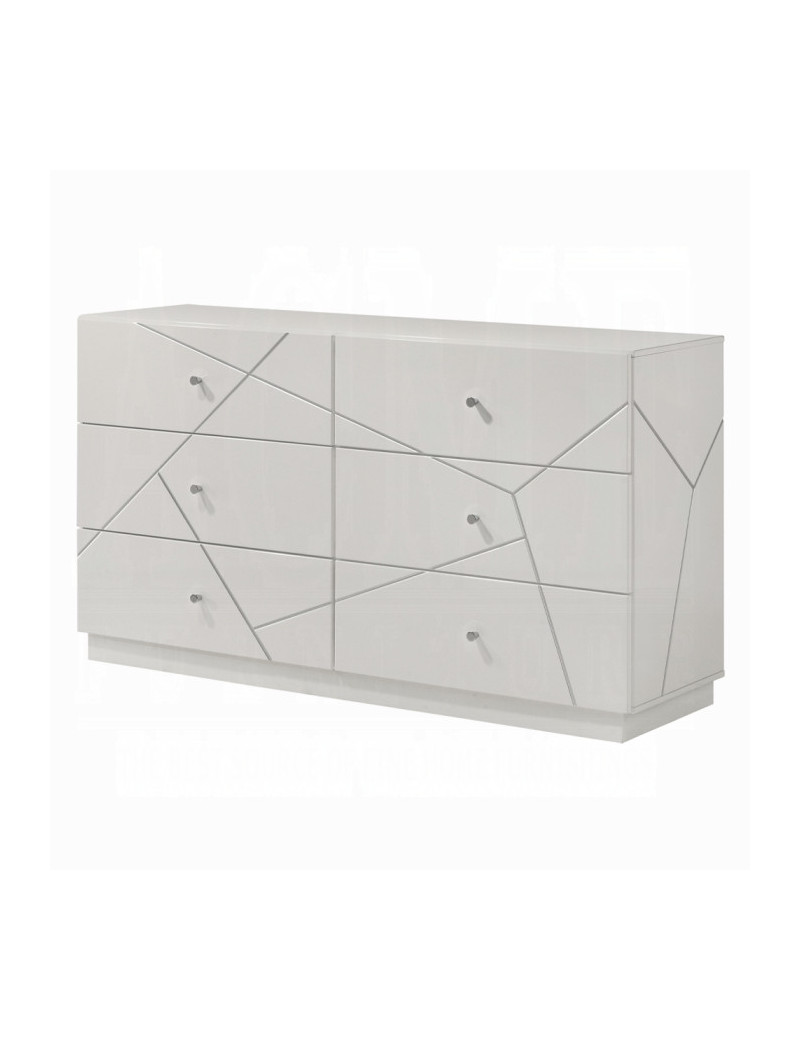 BD05882Q 5Pc Queen Bedroom Set White & Silver High Gloss Transitional Style Esther Collection By Acme Furniture