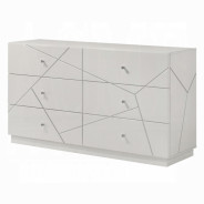 BD05882Q 5Pc Queen Bedroom Set White & Silver High Gloss Transitional Style Esther Collection By Acme Furniture