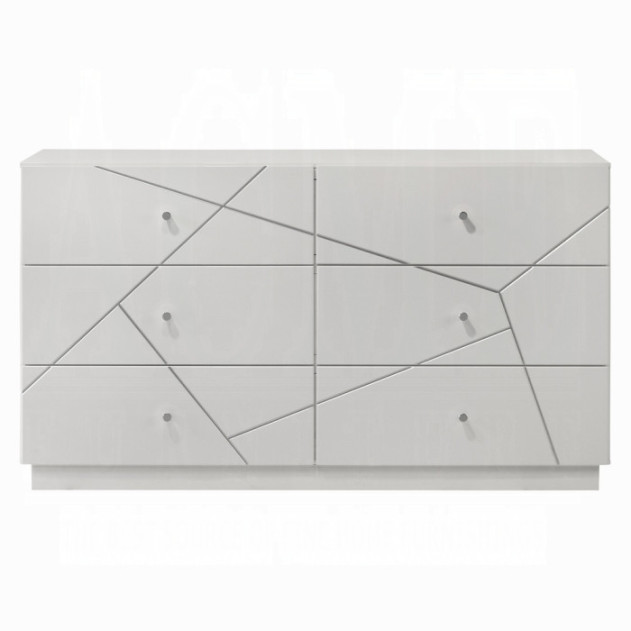 BD05882Q 5Pc Queen Bedroom Set White & Silver High Gloss Transitional Style Esther Collection By Acme Furniture