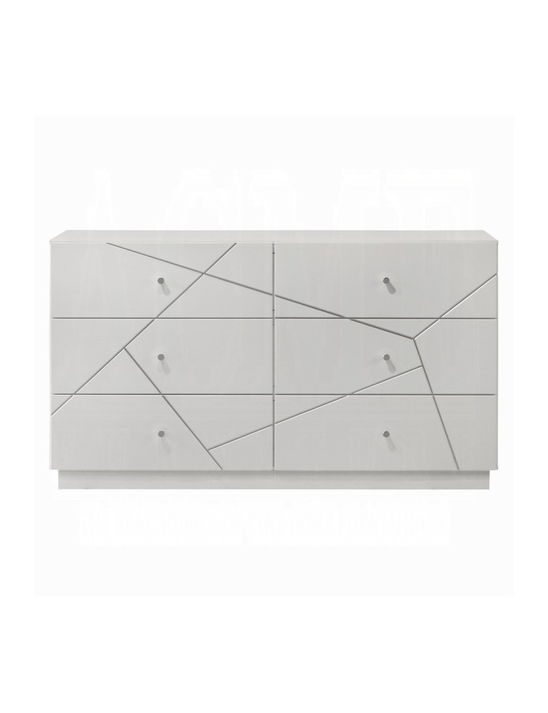 BD05882Q 5Pc Queen Bedroom Set White & Silver High Gloss Transitional Style Esther Collection By Acme Furniture