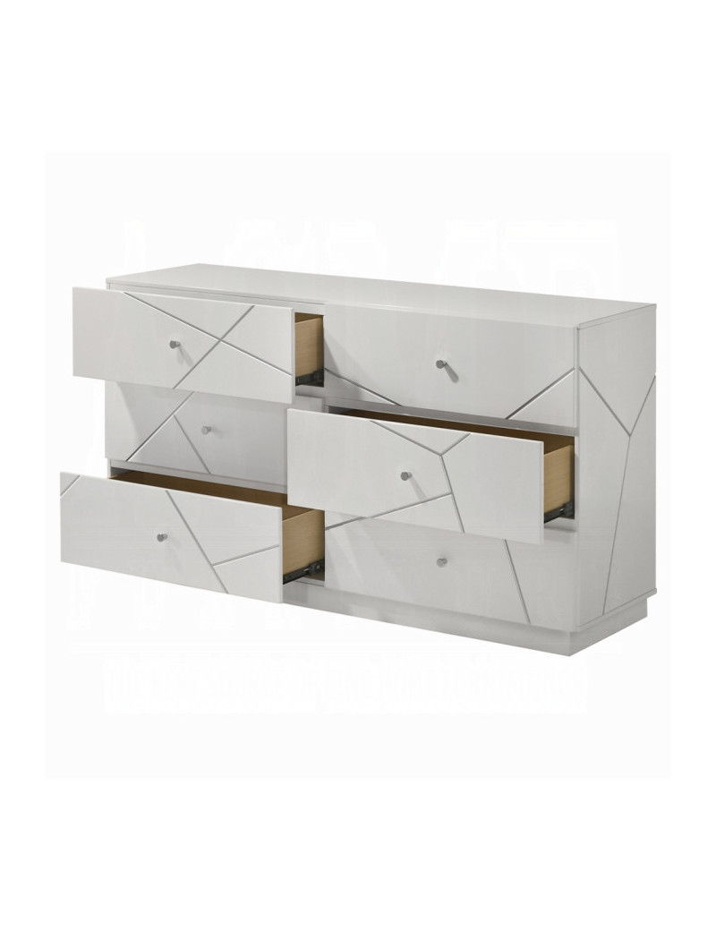 BD05882Q 5Pc Queen Bedroom Set White & Silver High Gloss Transitional Style Esther Collection By Acme Furniture