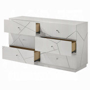 BD05882Q 5Pc Queen Bedroom Set White & Silver High Gloss Transitional Style Esther Collection By Acme Furniture