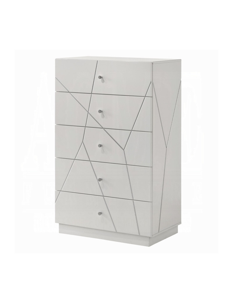 BD05882Q 5Pc Queen Bedroom Set White & Silver High Gloss Transitional Style Esther Collection By Acme Furniture